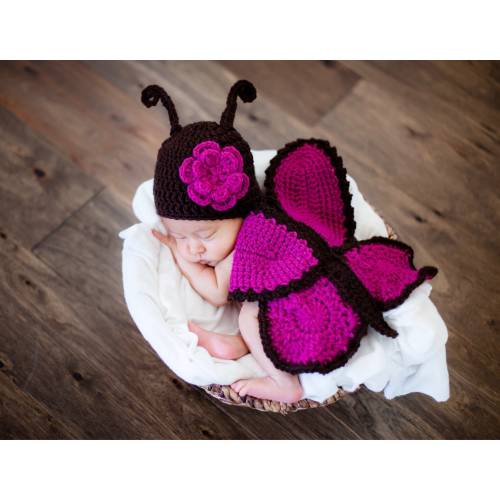 Newborn crochet butterfly outfit with diaper cover and hat