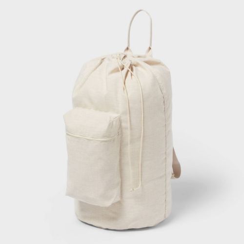 Canvas Backpack Laundry Bag - Brightroom™: Linen Backpack Hamper, 50L Capacity, Multipurpose, Beige, 1 Handle