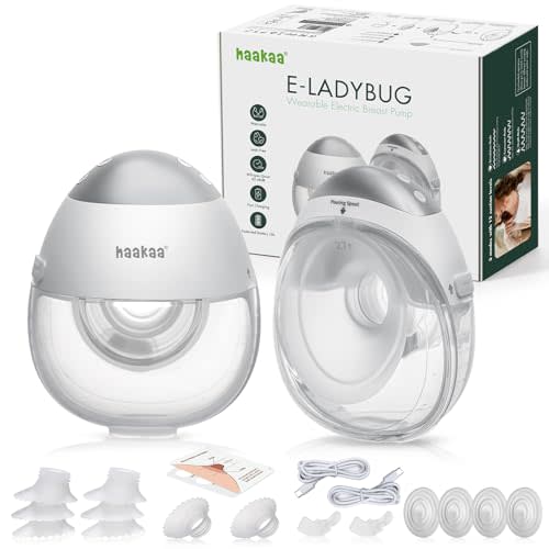 haakaa E-Ladybug Wearable Electric Breast Pump – Ultra-Slim Hands-Free Pump, 3 Modes & 12 Suction Levels, Micro-Vibration Technology, Leakproof 180ml Cup, Quiet in-Bra Design 2-Pack