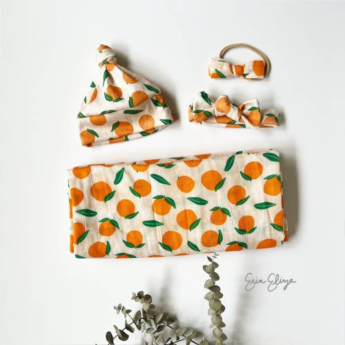 Clementine Swaddle Blanket Set: Citrus Baby, Gender Neutral