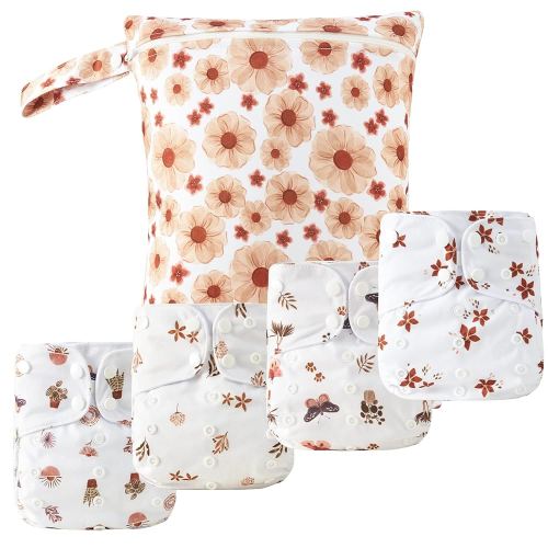 HappyFlute 9 Sets Newborn Baby Cloth Pocket Diapers One Size Adjustable Reusable for Baby Boys and Girls(6-33 pounds,0-3 Years),One Wet Bag+4Diapers and 4Inserts