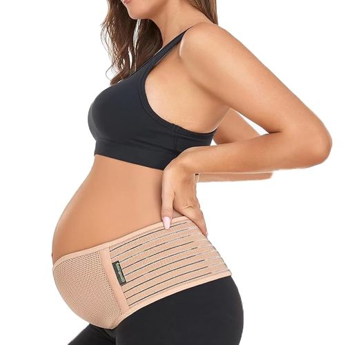 ChongErfei Maternity Belt Pregnancy Belly Band Back Support Abdominal Binder Back Brace - Relieve Back, Pelvic, Hip Pain（Beige,One Size）