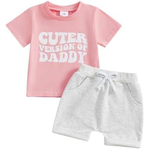Toddler Baby Girl Summer Clothes Infant Outfit Letter Print Short Sleeve T Shirt Tops and Jogger Shorts Set