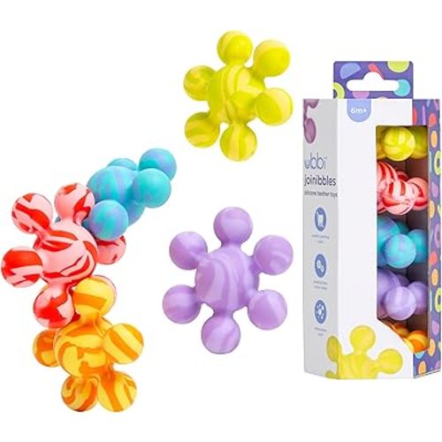 Ubbi Joinibble Teether for Babies, Food-Grade Platinum Silicone, Soothes Teething and Massages Gums, BPA and PVC-Free, 5 Pack