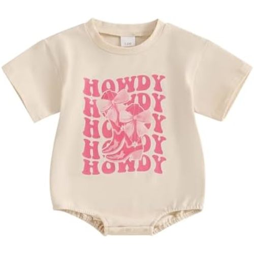 Baby Girl Western Clothes Summer Romper Howdy Cowgirl Boots Printed Short Sleeve Graphic Tshirts Newborn Bubble Onesie