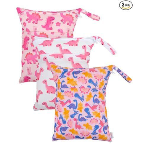 ALVA ALVABABY 3pcs Medium Cloth Diaper Wet Dry Bags Waterproof Reusable with Two Zippered Pockets Travel Beach Pool Daycare Soiled Baby Items Yoga Gym Bag for Swimsuits or Wet Clothes 3L-ZM49