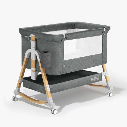 Harppa Cuddly 3-in-1 Baby Bassinet & Bedside Sleeper, Rocking Newborn Bed with Wheels & Mosquito Net (Cream)