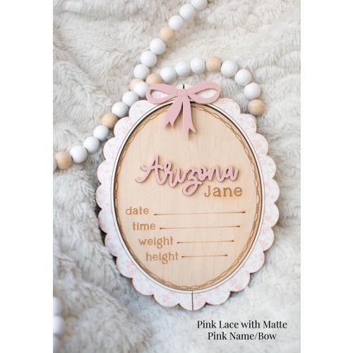 Pink Bow Coquette Birth Stat Sign Birth Announcement Sign for Hospital/ Birth Stat Sign Girl/ Name Sign Newborn Milestone/ Toile Photo Prop