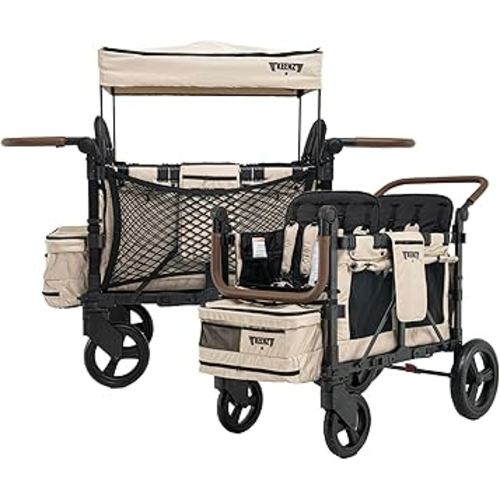 Keenz XC+ EVO- Luxury 4 Passenger Stroller Wagon for Kids | Foldable 4 Passenger Quad Seater with Adjustable Canopy | Mocha