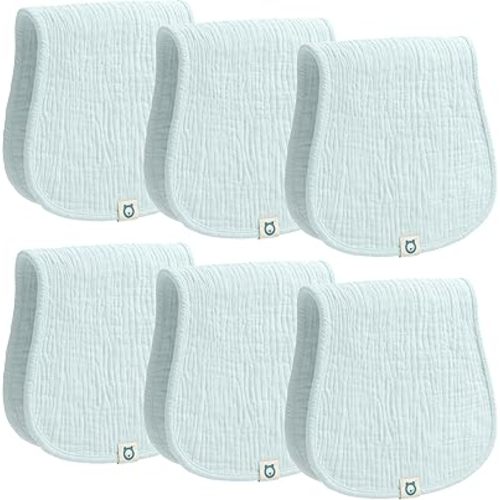 Muslin Burp Cloths Set, 6 Pieces, 100% Organic Cotton Hand Washcloths for Baby Boys and Girls Extra Absorbent and Soft Burping Rags (Light Blue - Solid Color)