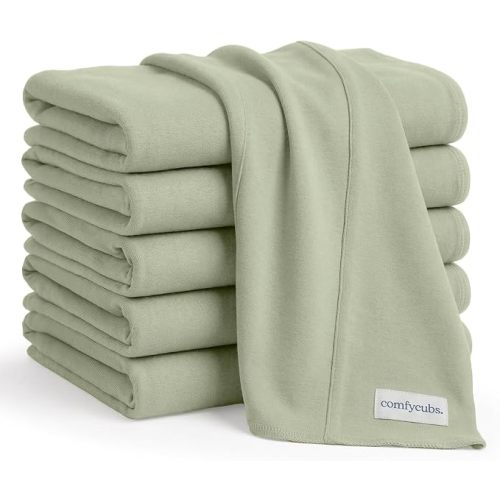 Comfy Cubs Baby Burp Cloths Set (Pack of 6) - Large, 6-Layer, Ultra Absorbent 100% Cotton for Infant Spit-Up, Drool, and Messes - Soft, Gentle, Thoughtful New Born Baby Gifts, Sage