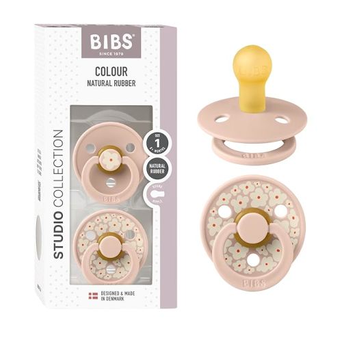 BIBS Pacifiers - Studio 2 Pack | Round Nipple Baby Pacifier | BPA Free Natural Rubber Latex Soother | Made in Denmark | Size 6+ Months | Jasmine Blush