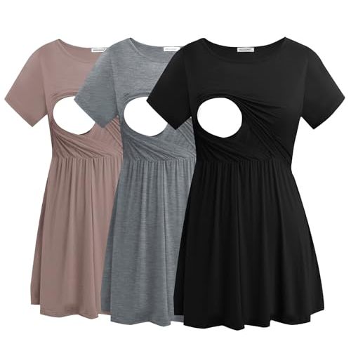 Smallshow Women's Maternity Nursing Tops 3 Pack Short Sleeve Breastfeeding Shirt