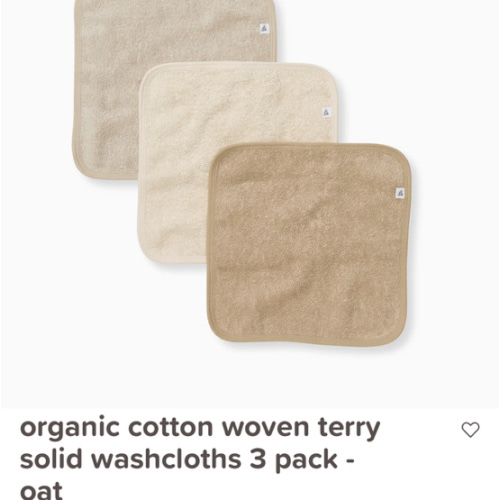 Organic Cotton Woven Terry Solid Washcloths 3 Pack - Oat
