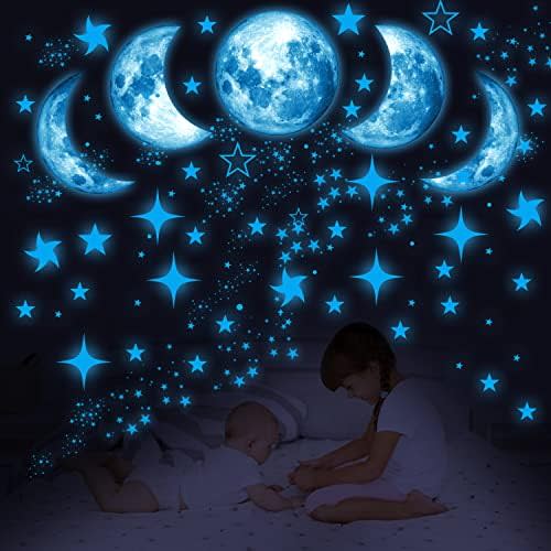 Glow in The Dark Stars for Ceiling, Starry Sky Stars and Moon Wall Decals, Space Solar System Galaxy Planets Wall Decors, Perfect Gifts for Kids Nursery Bedroom Living Room, Birthday Party Christmas