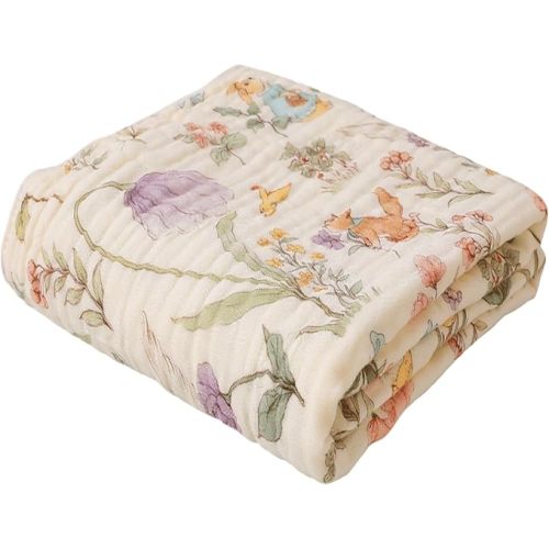 6-Layer Muslin Baby Blanket Made with Organic Cotton - Enchanting Woodland Garden,Swaddle & Crib Quilt, 43" x 43",Garden(Gender Neutral)