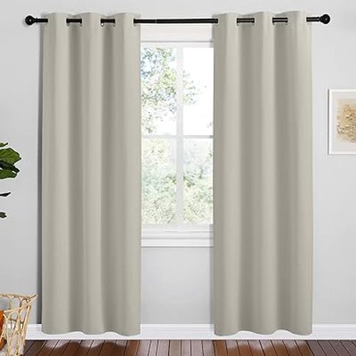 NICETOWN Kitchen 78 inches Long Curtains for Decoration, Natural, 2 Panels, 42 inches Wide, Thermal Insulated Grommet Room Darkening Draperies/Panels for Laundry