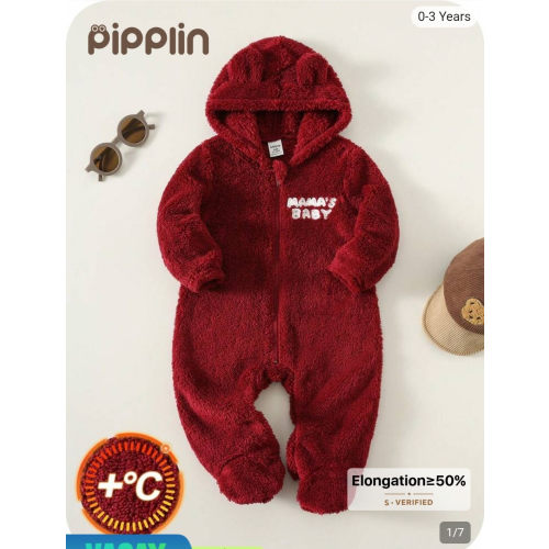 SHEIN Newborn Baby Boy/Girl Cute Fuzzy Letter Print Hooded Jumpsuit, Unisex Baby Clothes For Winter, New Year, Christmas | SHEIN USA