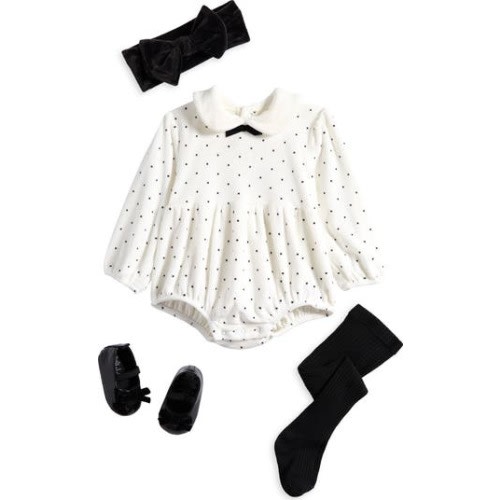 Velour Romper, Socks, Booties & Headband Set