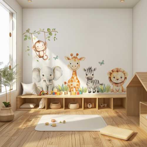 Safari Animals Wall Decal: Watercolor Nursery Wall Sticker