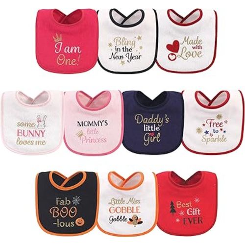 Hudson Baby Unisex Baby Cotton Terry Drooler Bibs with Fiber Filling, Holiday Girl I Am One, One Size