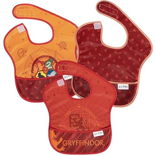 Bumkins Bibs for Girl or Boy, SuperBib Baby and Toddler for 6-24 Months, Essential Must Have for Eating, Feeding, Baby Led Weaning, Mess Saving Waterproof Soft Fabric, 3-pk Harry Potter Gryffindor