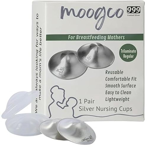 MOOGCO The Original Silver Nursing Cups - Nipple Shields for Breastfeeding Newborn - Silver Nipple Shield - Breastfeeding Essentials - Protective Silver Nipple Covers for Nursing Moms