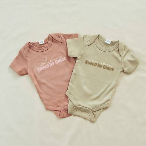 Organic Cotton 'Saved by Grace' Baby Onesie: Custom Name Bodysuit