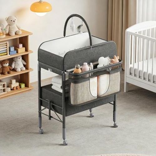 Baby Changing Table with Storage, Portable Foldable Diaper Station, 2 Storage Baskets, Height Adjustable Waterproof Table for Infant