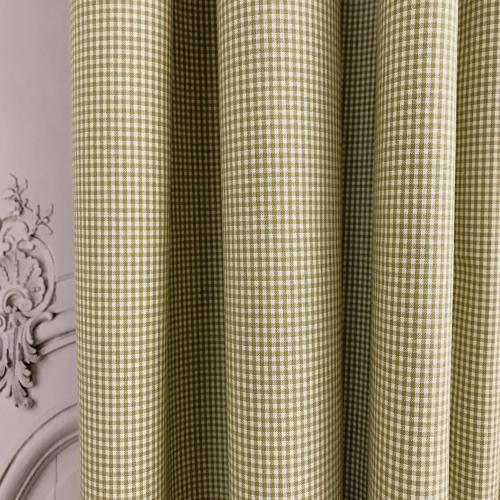 Modern Vintage Olive Green Mini Gingham Pin Check Curtain with White Background Cotton Drapery Panel 39 Width Various Lengths Custom Drapes
