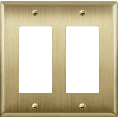 ENERLITES Decorator Receptacle or Switch Metal Wall Plate, Stainless Steel 201, Corrosion Resistant, Size 2-Gang 4.50"x 4.57", 7732-BB, Brushed Brass, Gold