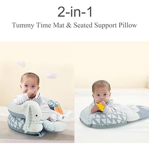 Lovvie & Joy 2-in-1 Tummy Time Mat & Seated Support Pillow,Baby Tummy Time Pillow Support for Newborns and Older Babies,with Detachable Support Pillow and Toys Rabbit