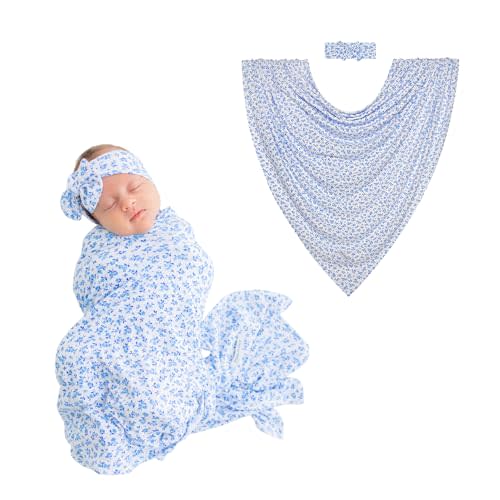 Posh Peanut Swaddle Blanket & Headband Set – Viscose from Bamboo Stretchy Baby Swaddle for Newborn Girls, Receiving Blanket or Nursing Cover