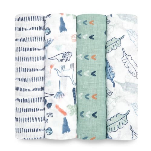 Dinotime Muslin Swaddle 4pk | aden + anais