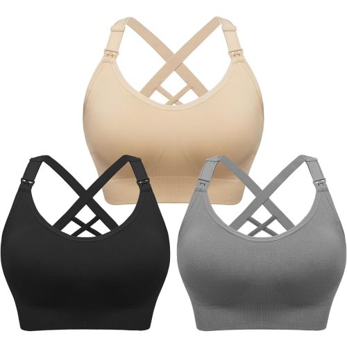 Angelhood Nursing Bras for Breastfeeding, Seamless Nursing Sports Bra Support Yoga Maternity Bras Pregnancy Sleep Bralette