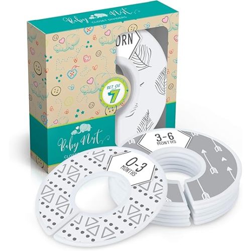 Baby Nest Designs Closet Dividers for Baby Clothes - 7X Baby Clothing Size Age Dividers from Newborn Infant to 24 Months - Boho Baby Clothes Dividers and Nursery Closet Organizer