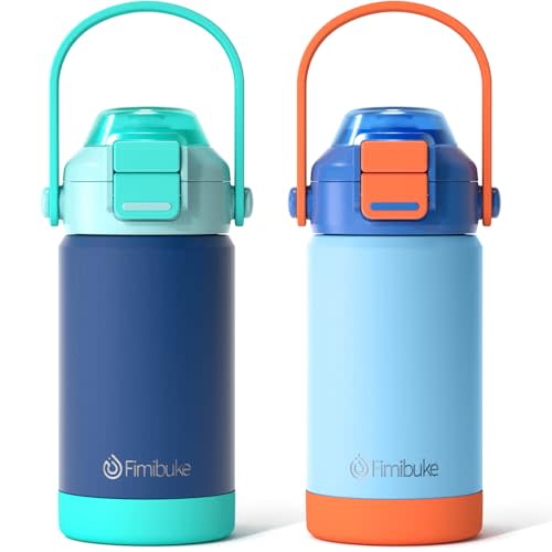 Kids Insulated Water Bottle with Pop-Open Straw & Spout 2-in-1 Lid, 14oz Leak Proof 18/8 Stainless Steel Vacuum Tumbler, BPA-Free Kids Cup For Travel School Boys Girls Toddler 2 Packs,Sea World