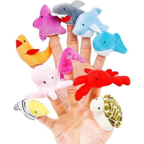 10Pcs Story Time Finger Puppets - Different Cartoon Sea Animal Finger Puppets for Toddlers Easter Basket Stuffers