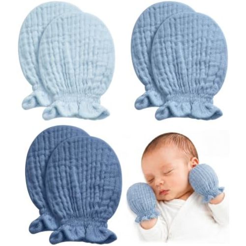 Pro Goleem Muslin Baby Mittens for Newborn, 100% Cotton No Scratch Soft Breathable Gloves for Boys and Girls 0-6 months