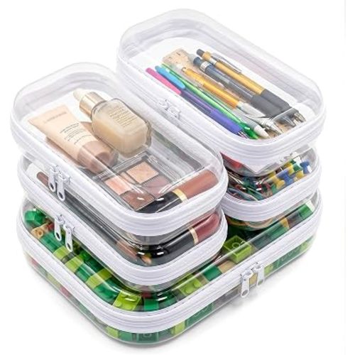 Clear Hard Shell Zipper Cases (5 Packs), Plastic Hard Sided Zippers Pouches Clear Hardshell Pencil Case For Storage, Diaper Bag Organizer Bliss Bins 4*Small/1*Medium