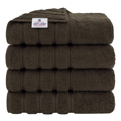 American Soft Linen Luxury 4 Piece Bath Towels, 600 GSM 100% Cotton Turkish Bath Towels for Bathroom, 27x54 in Extra Large Bathroom Shower Towels, Brown