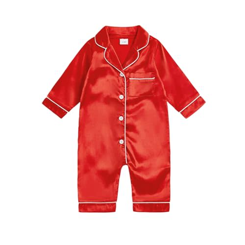 Biayxms Newborn Baby Girl Boy Silk Pajamas Romper Long Sleeve Button Down One Piece Satin Pj Infant Jumpsuit Sleepwear