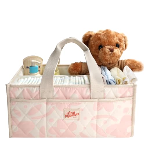 Tiny Marvels Diaper Caddy Organizer for New Parents, Water-Resistant Baby Diaper Caddy, Newborn Essentials Registry Search Must Haves, Structured Diaper Caddy Basket for Nursery, Car & Travel