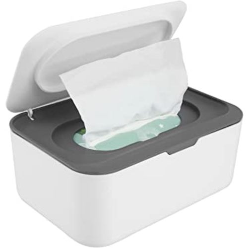 Wipes Dispenser Baby Wipe Holder, Dustproof Refillable Wipe Container Large Capacity Tissues Wipes Case with Moisture Seal Secure Lids Keeps Wipes Fresh for Home Office Bathroom (Gray)