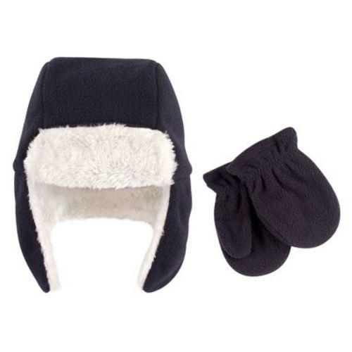 Hudson Baby Infant Boy Fleece Trapper Hat and Mitten 2pc Set, Navy