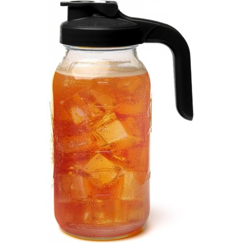 County Line Kitchen Glass Mason Jar Pitcher with Lid - Wide Mouth, 2 Quart (64 oz) - Heavy Duty, Leak Proof - Sun & Iced Tea Pitcher, Cold Brew Coffee, Breast Milk Storage, Water - Black