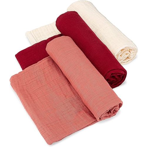 Parker Baby Co. Muslin Swaddle Blankets - Pack of 3 of 100% Cotton for Baby Girls - Rose Set