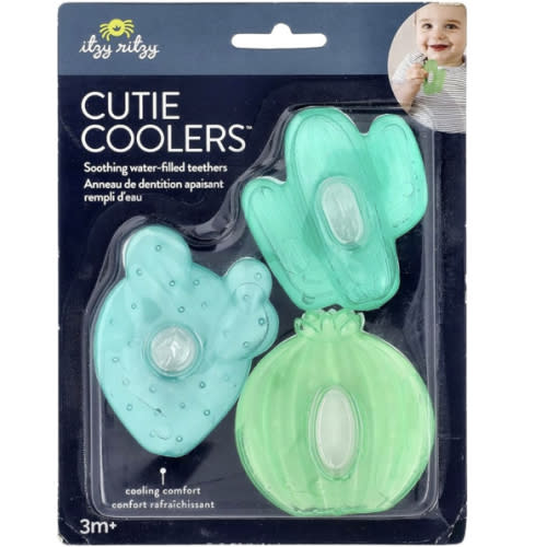 Itzy Ritzy Water-Filled Teethers - Cold Cutie Coolers Textured On Both Sides to Massage Sore Gums & Emerging Teeth - Can Be Chilled in Refrigerator, Set of 3 Green Cactus Water Teethers