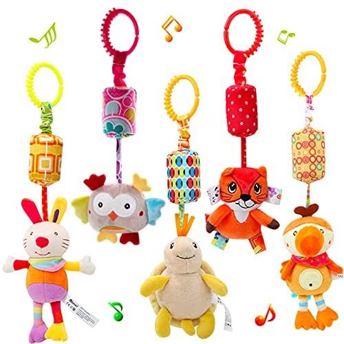 WILNARA Stroller Pushchair Pram Toys for 1, 3, 6, 9, 12 Months Baby Infant, Bells New Born Gift -5 Pack,Hanging Rattle Cot Animal Toys.…