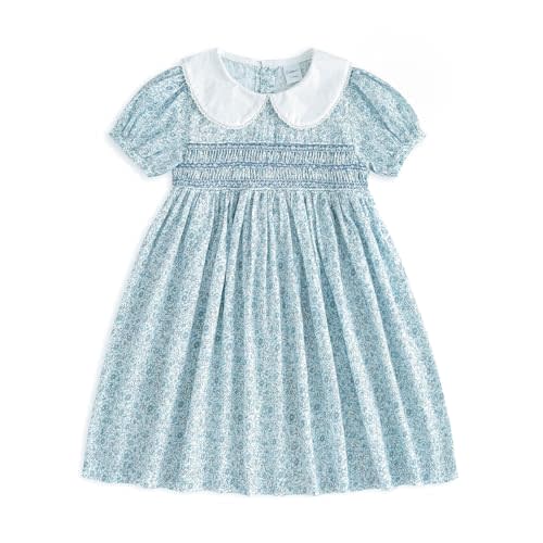 Curipeer Little Girls Summer Dress Floral Short Sleeve Cotton Casual Outfit Dress 12M-8Y